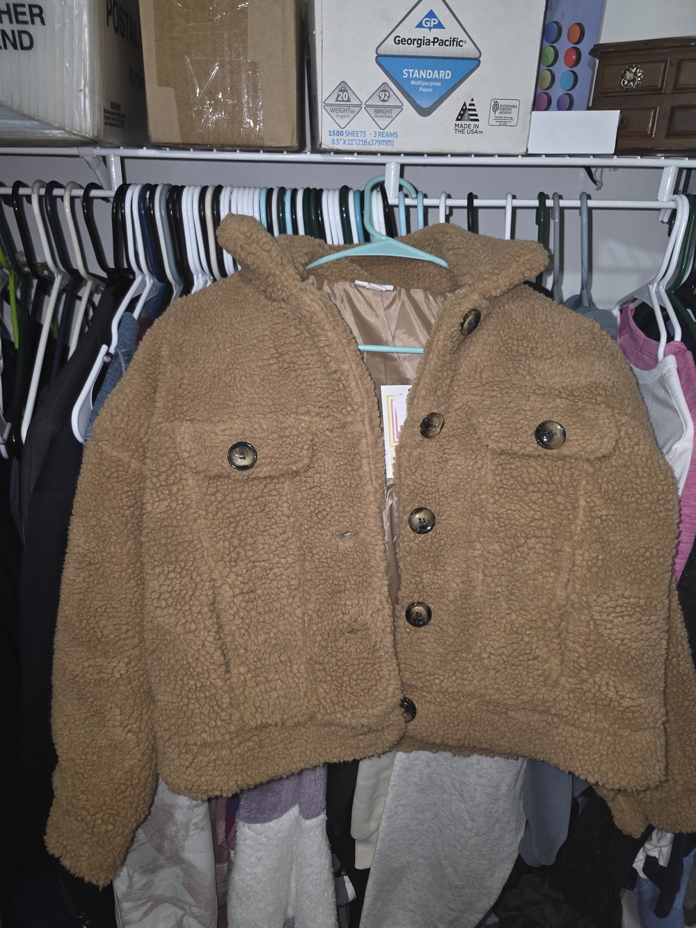 LuLaRoe Camel Teddy Sherpa Button-Front Puffer Jacket
